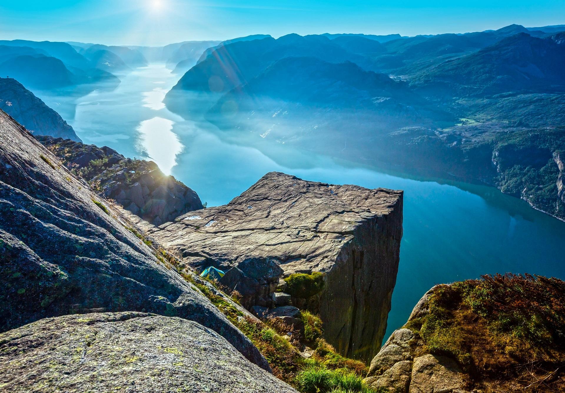 Breathtaking view from Preikestolen in Norway.