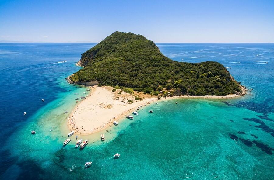 Marathonissi Island, also known as Turtle Island. The island near Zakynthos
