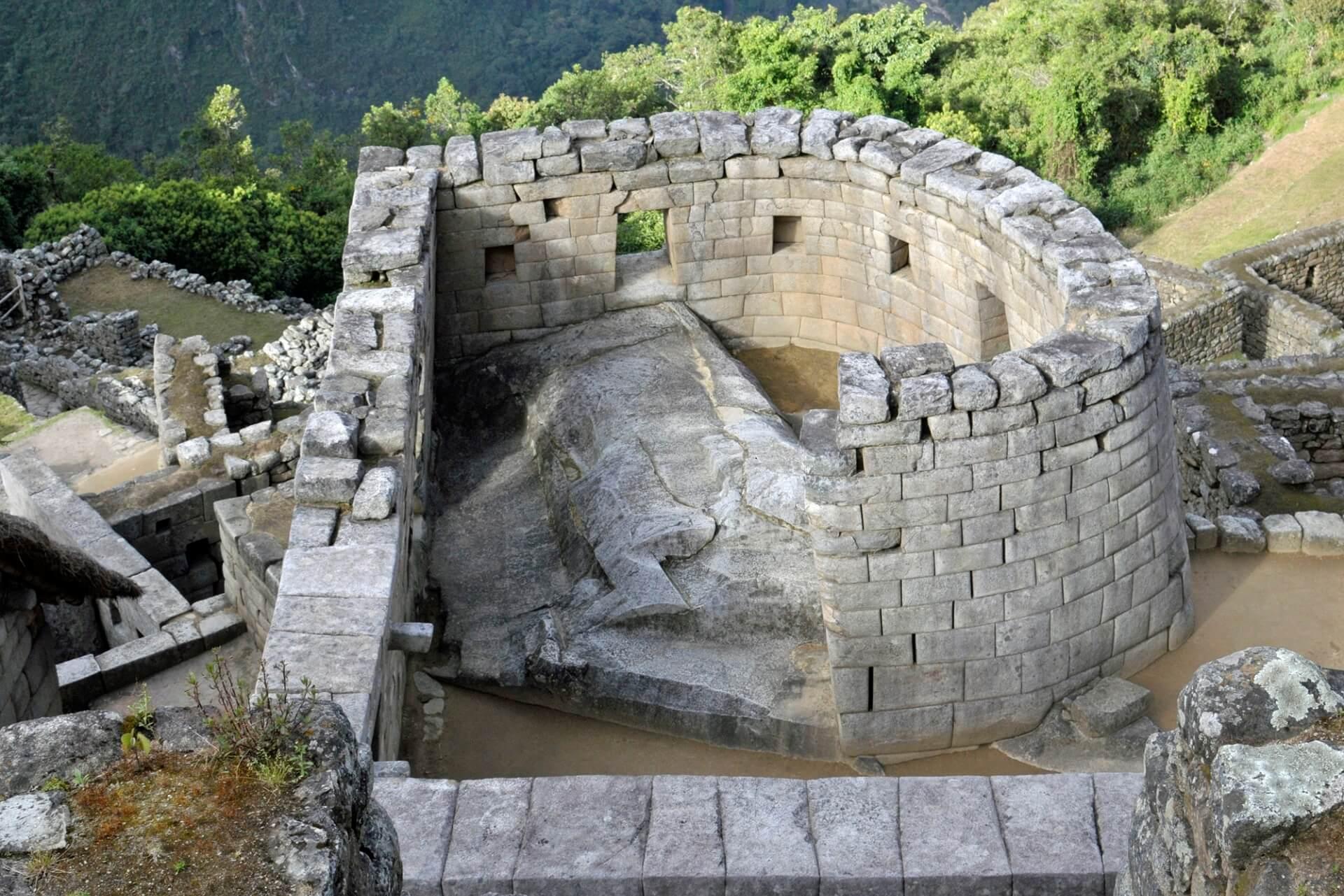 Temple of the Sun in the Machu Picchu ruins site in Peru, South America