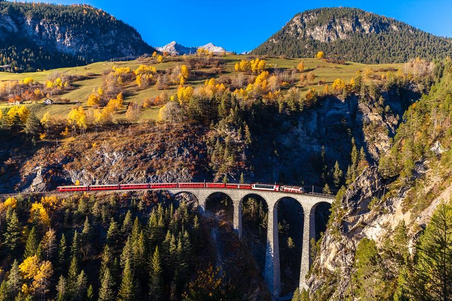 Train travel: Landwasser Viaduct in Switzerland