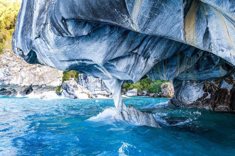Marble Cave in Chile with blue water