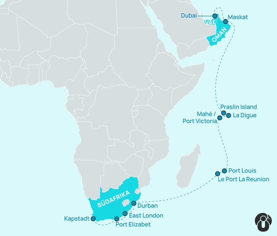 Map of a cruise route in Africa