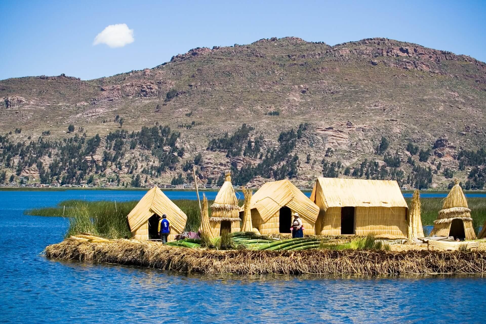 Floating reed island on Lake Titicaca, Peru/Bolivia