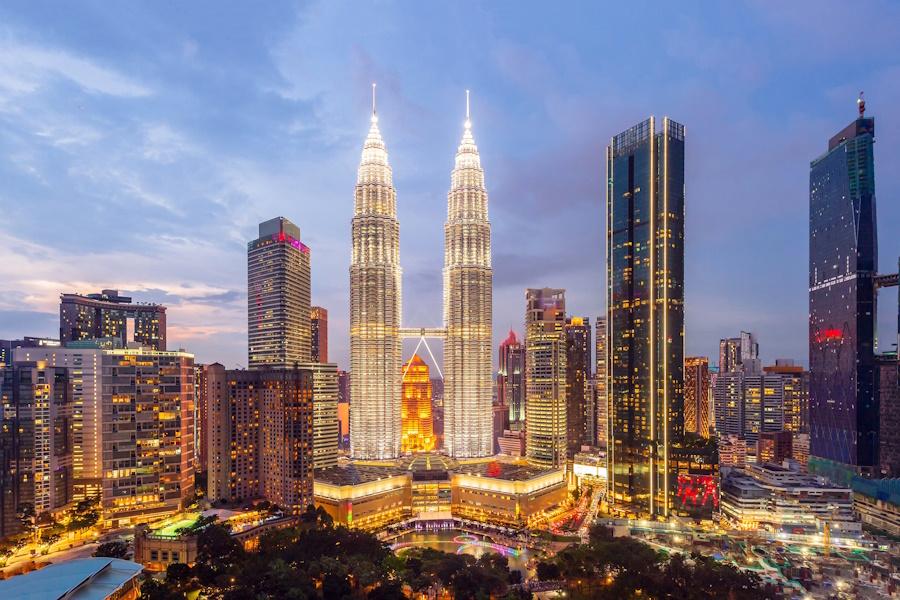 Cityscape of Malaysia, featuring iconic skyscrapers like the Twin Towers