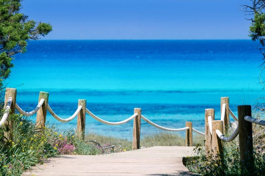 beach way to Illetes paradise beach in Formentera Balearic islands
