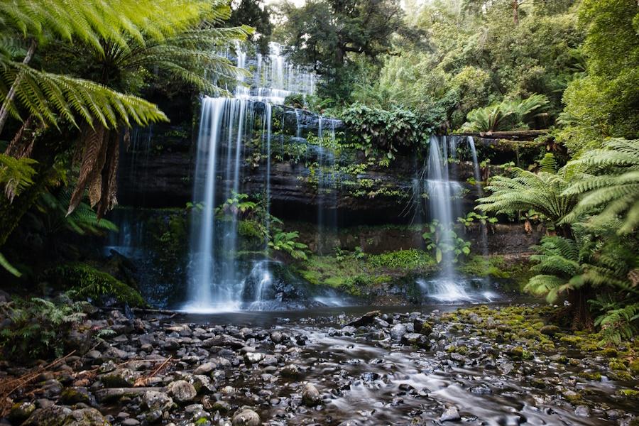 Cascades of Russell Falls, Tasmania, Australia. Beautiful, pristine waterfall in beautiful surroundings.
