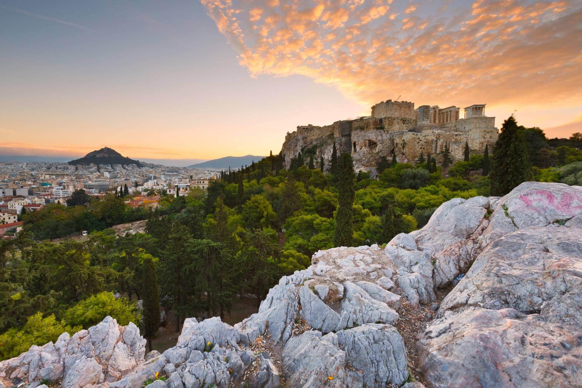 View from Areopagus on the Acropolis and Lycabettus Hill