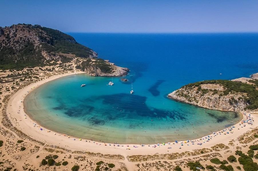 Panoramic aerial view of Voidokilia Beach