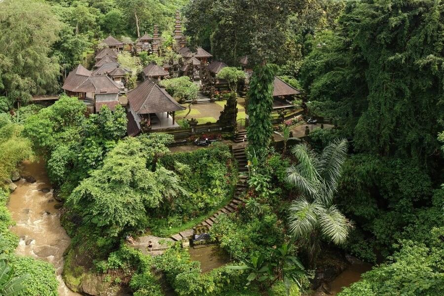 The Pura Gunung Lebah Temple is located deep in the jungle in Ubud, Bali, Indonesia.
