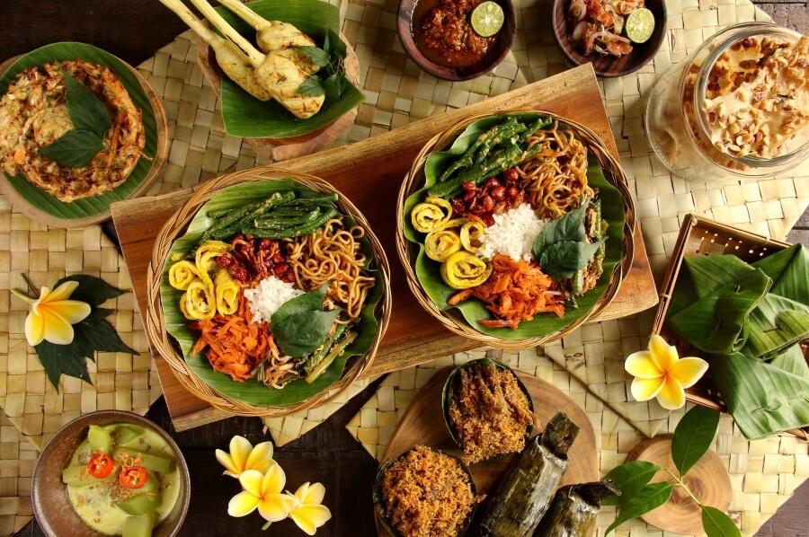 Colorful bowls of food in Bali.