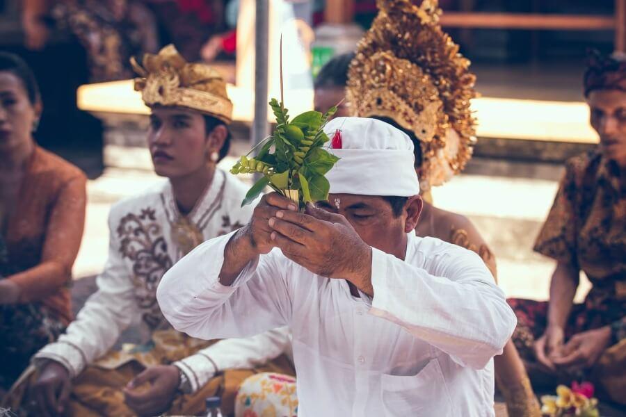 Ceremony and prayer at a temple in Bali.