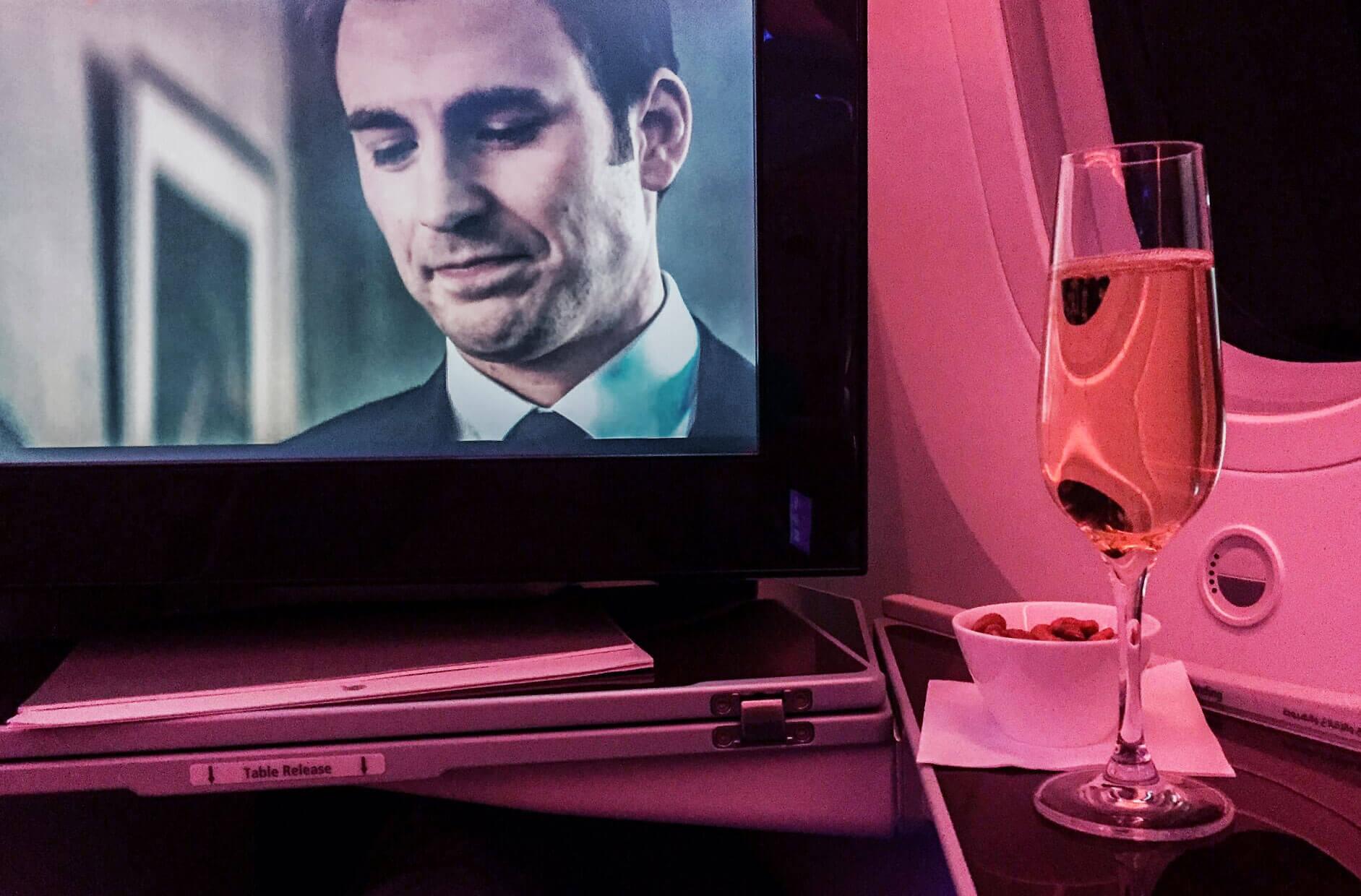 Entertainment and a glass of Prosecco in Qatar Airways' Business Class