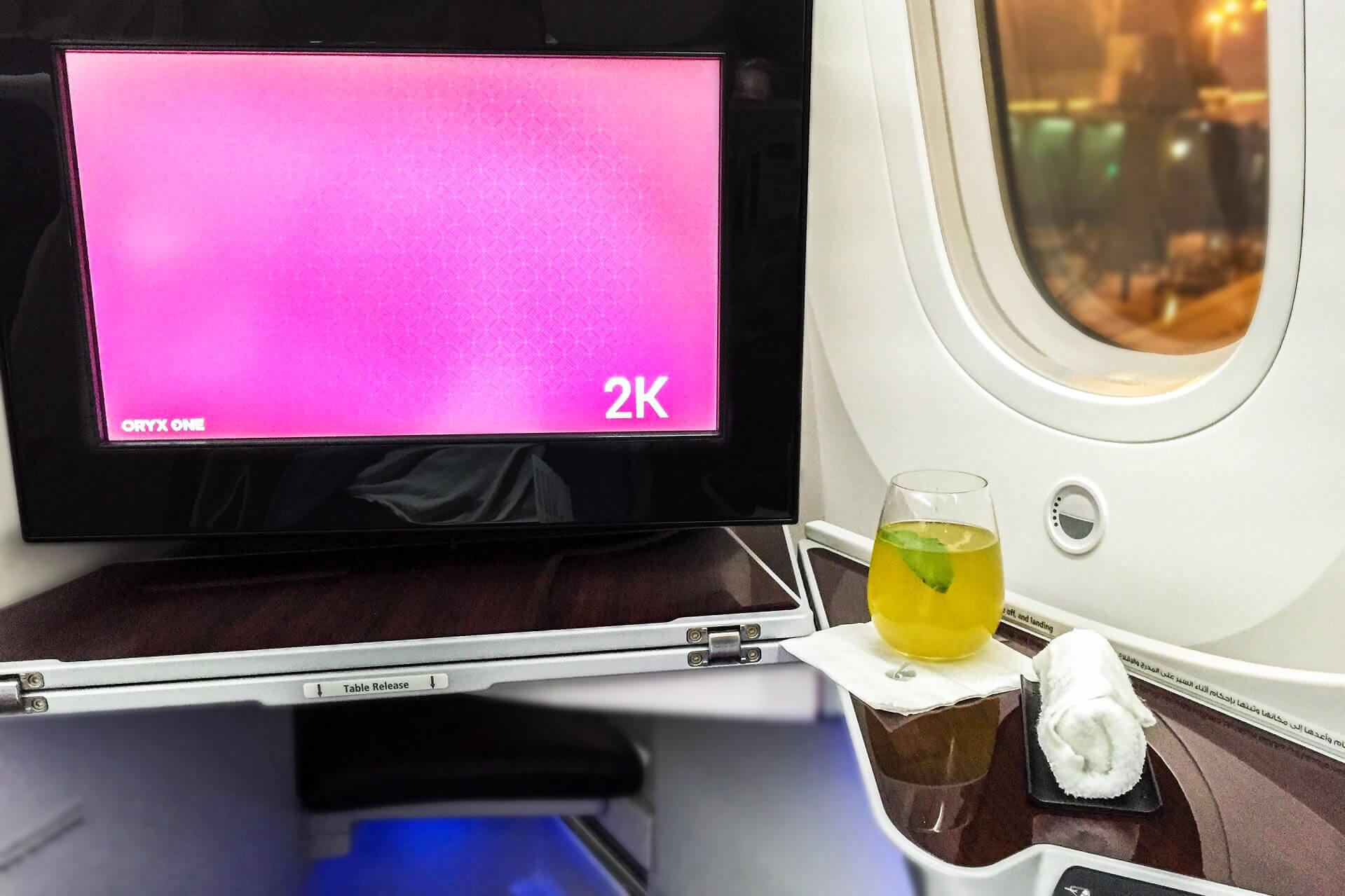 Screen of Airbus A350 in Qatar Airways' Business Class