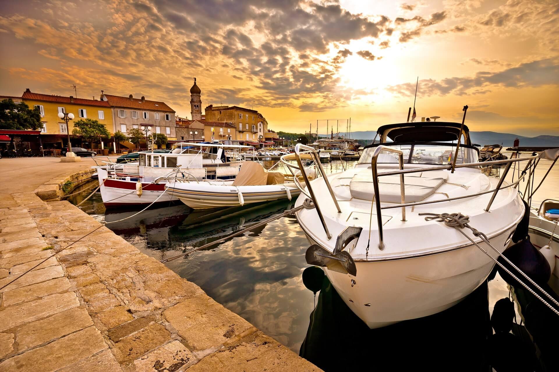 A view of the onion-shaped tower in the town of Krk from all angles