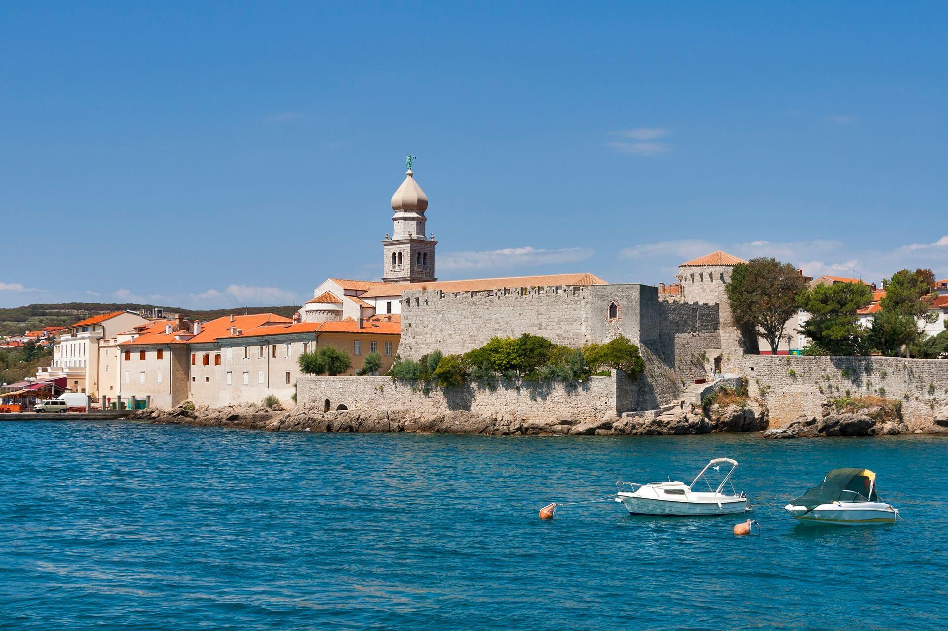 A view of the onion-shaped tower in the town of Krk