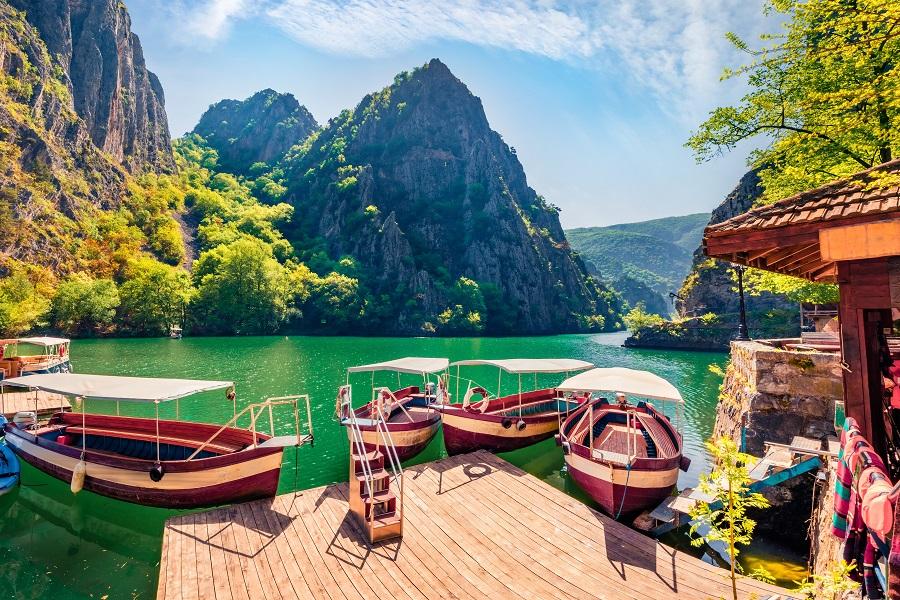 Attractive spring view of the popular destination - Matka Canyon. Wonderful morning landscape of North Macedonia, Europe.