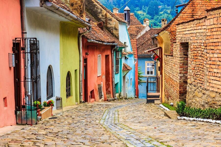 Medieval streets in Sighisoara, Romania.
