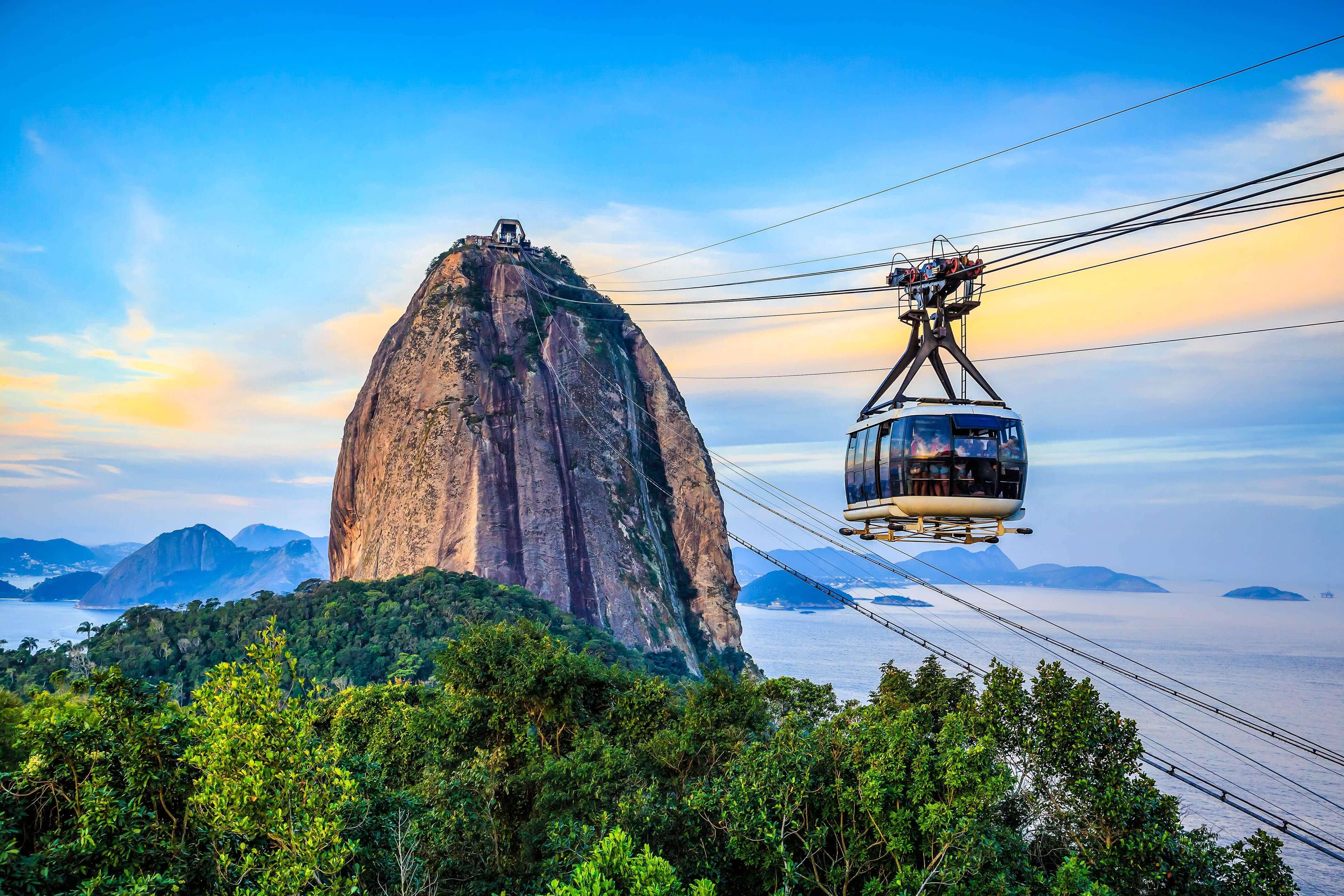The Sugarloaf Mountain with cable car in Rio de Janeiro