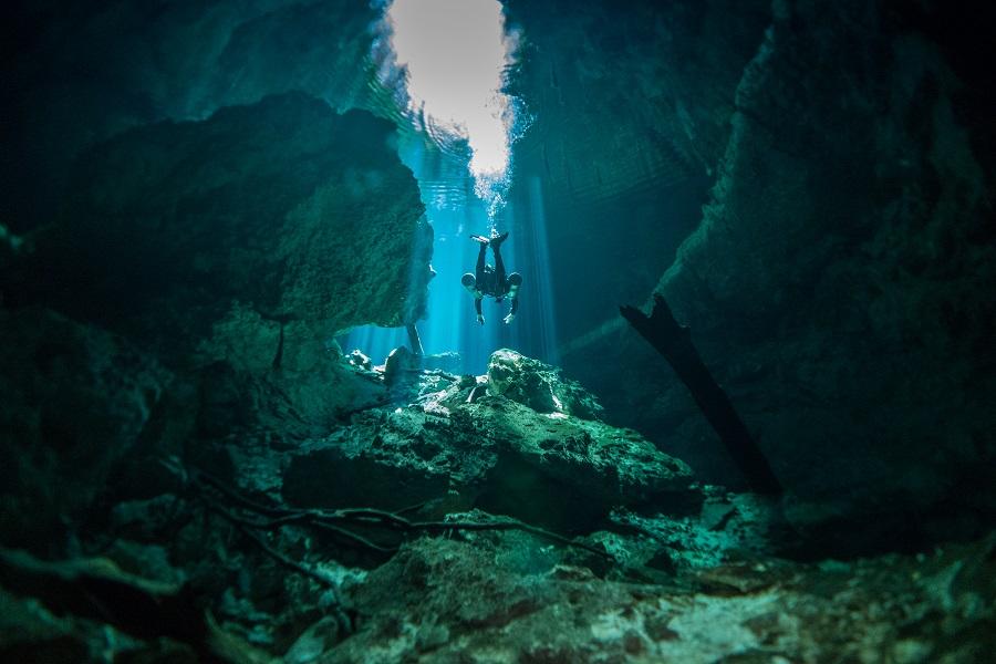 Divers in a cenote in Mexico