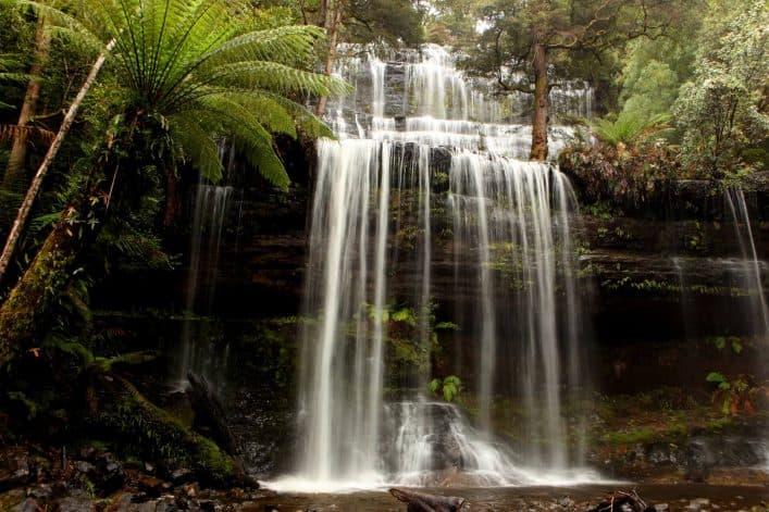 Silky Russell Falls waterfall in Tasmania in Mount Field National Park