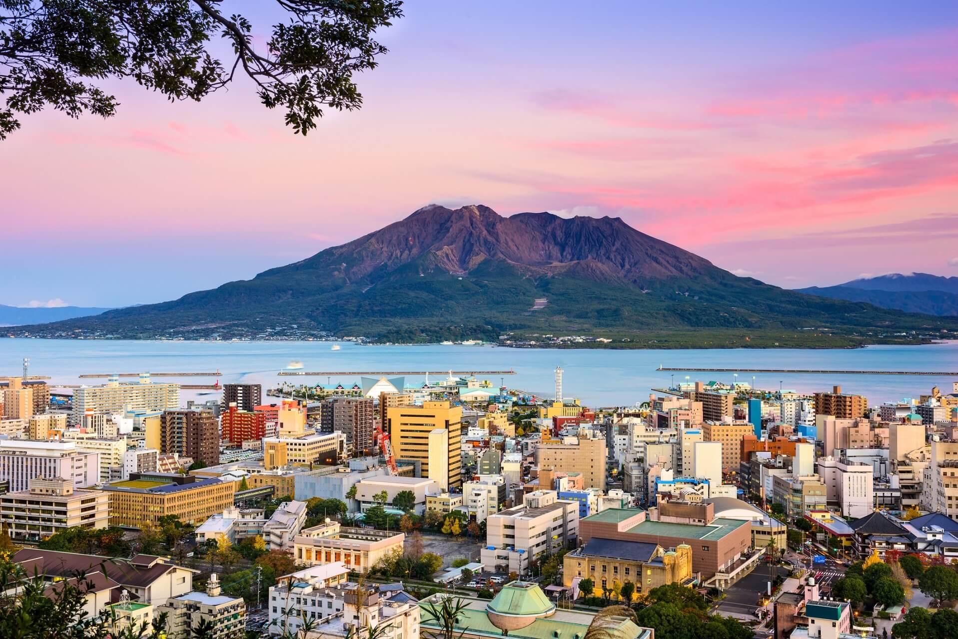 The volcanic island of Kagoshima lies off the city on Kyushu in Japan.