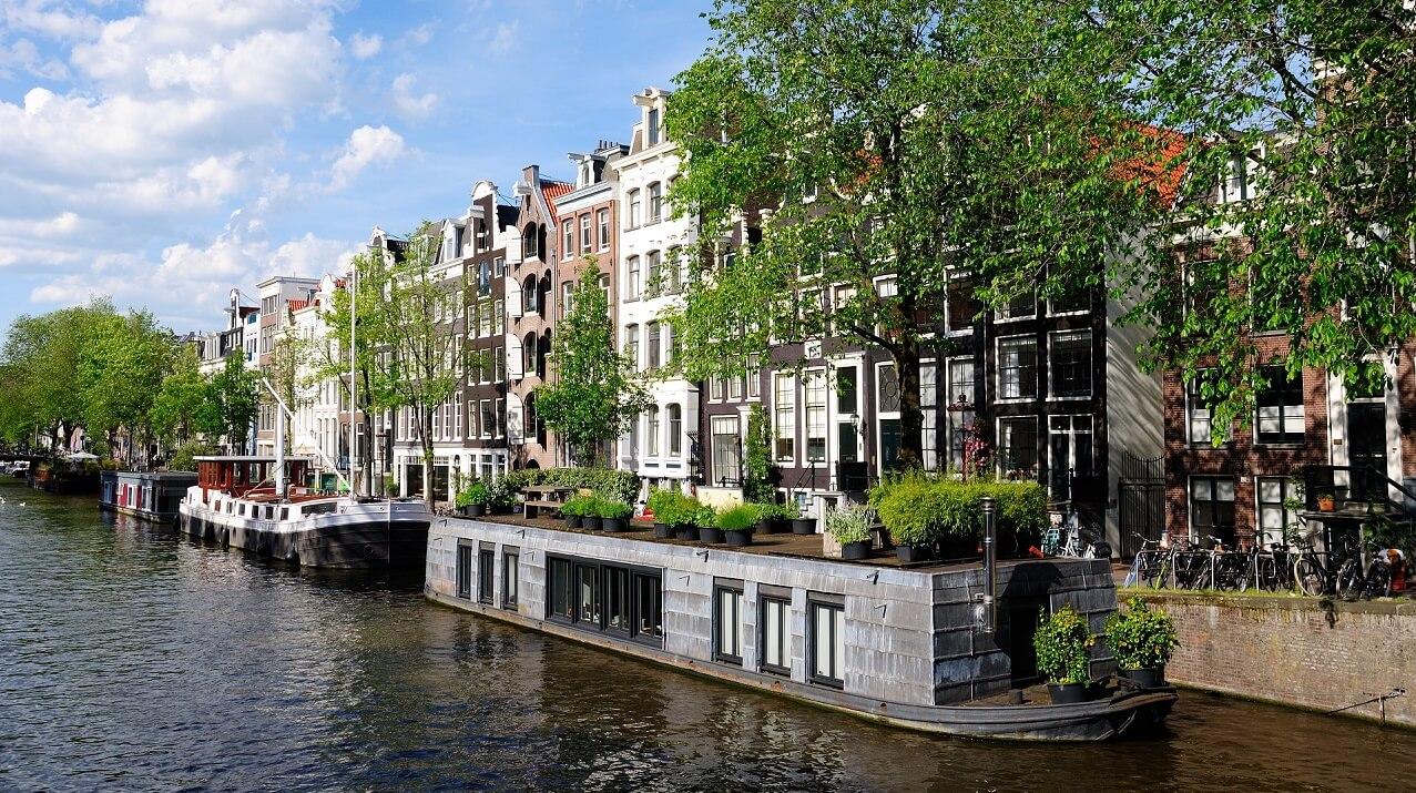 Houseboat in the Canal in Amsterdam