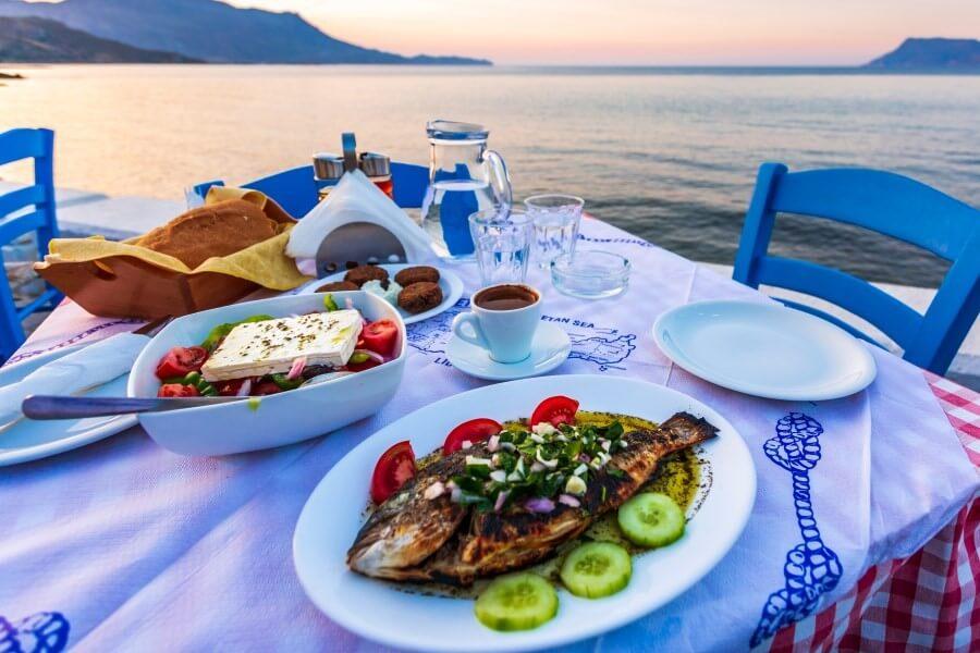 Greek dishes in a tavern by the sea