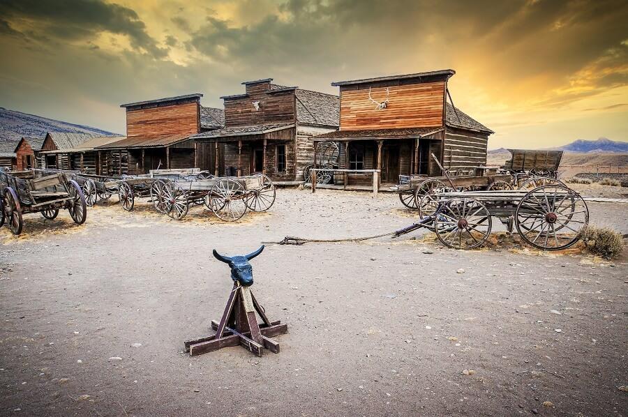 Wooden houses in the ghost town Cody in Wyoming