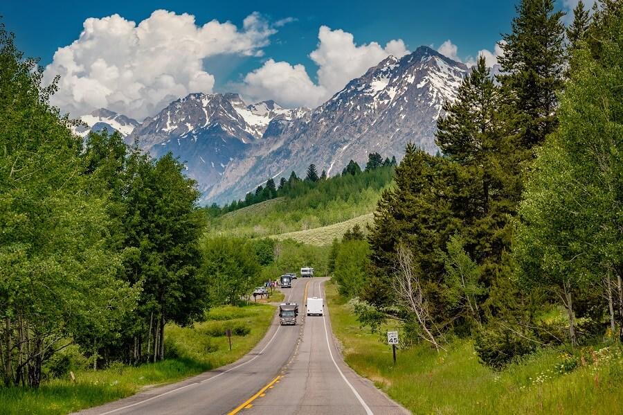 Road trip on a highway in Wyoming, USA