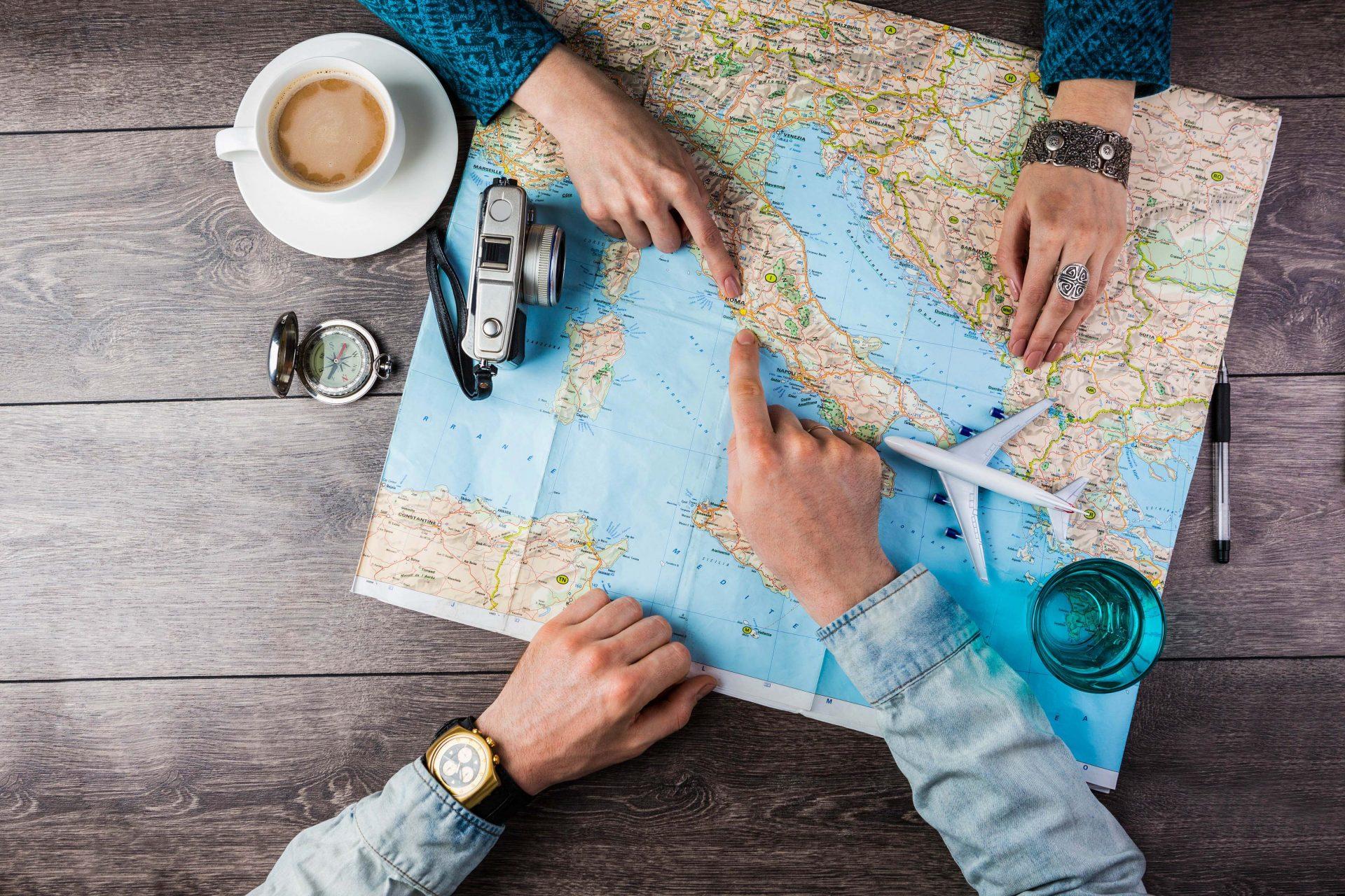 A couple planning a trip