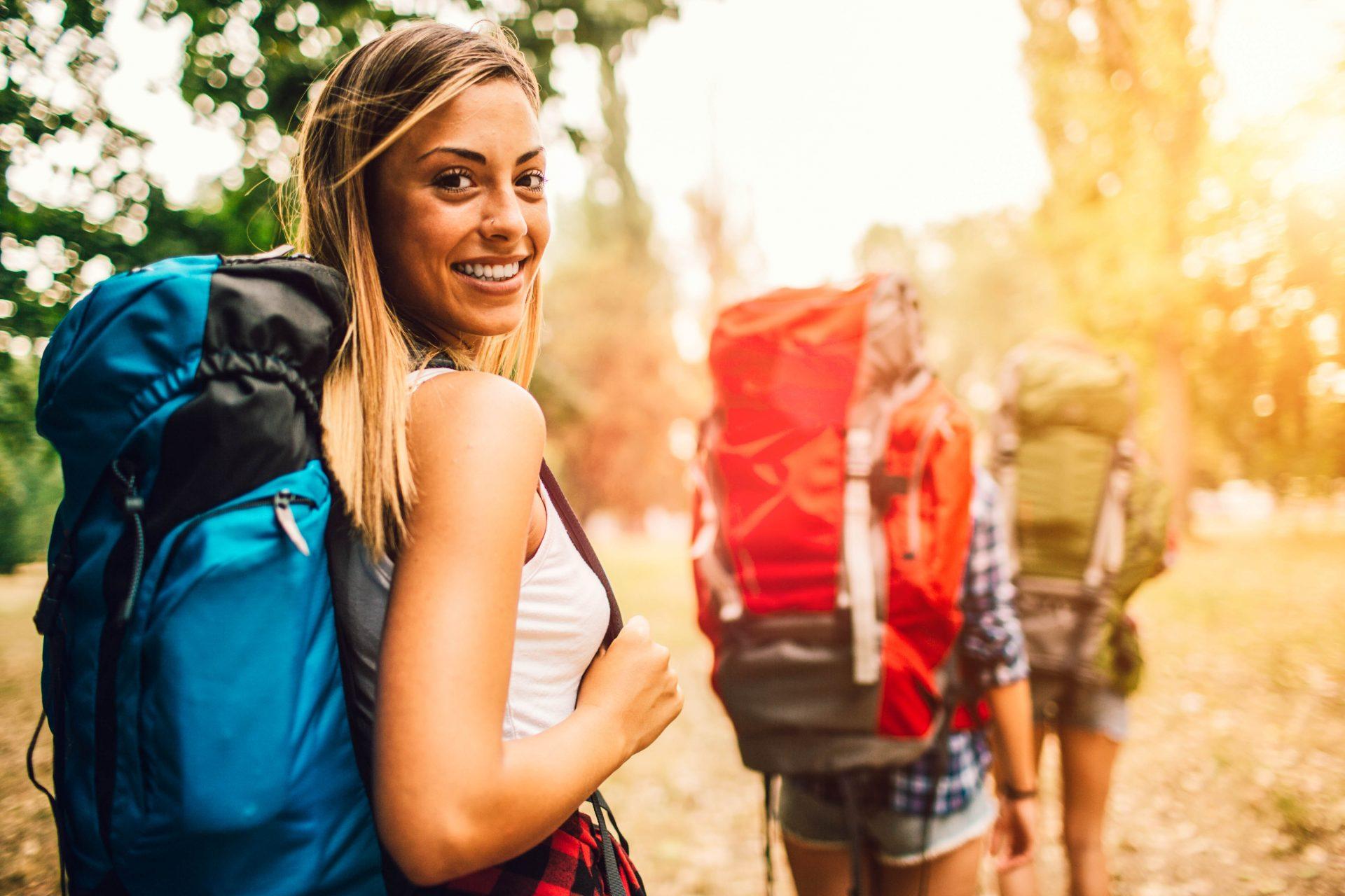 A woman traveling with her backpack