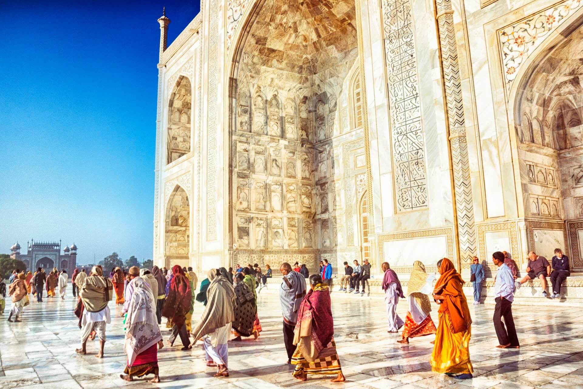 Tourists at the Taj Mahal in India