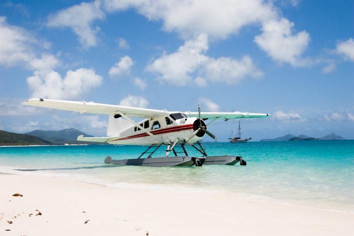 Traveling by seaplane to Whitehaven Beach