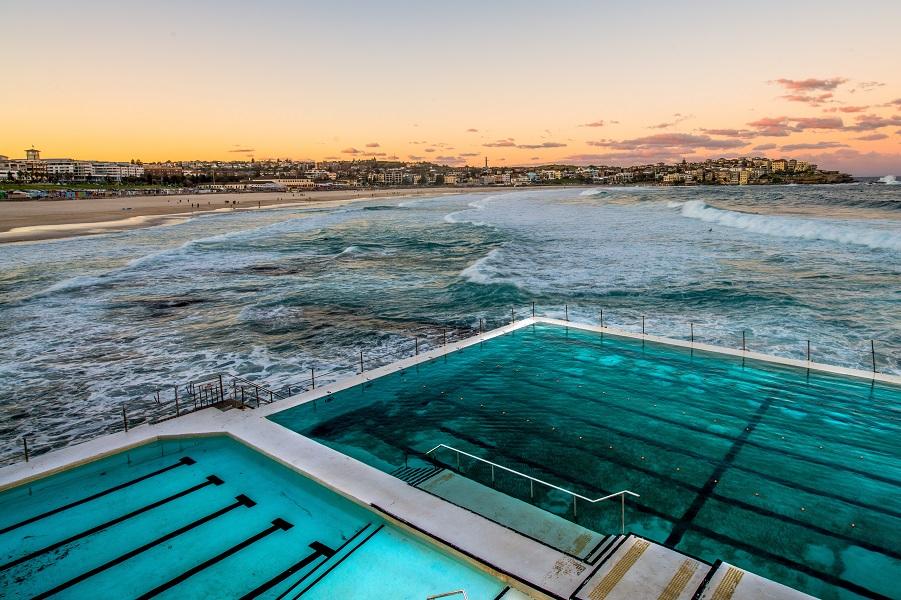 Pool at Bondi Beach at sunset