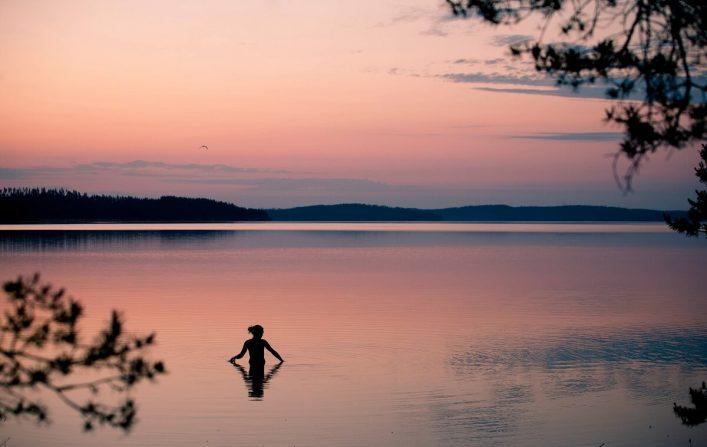 Summer night by the lake in Finland