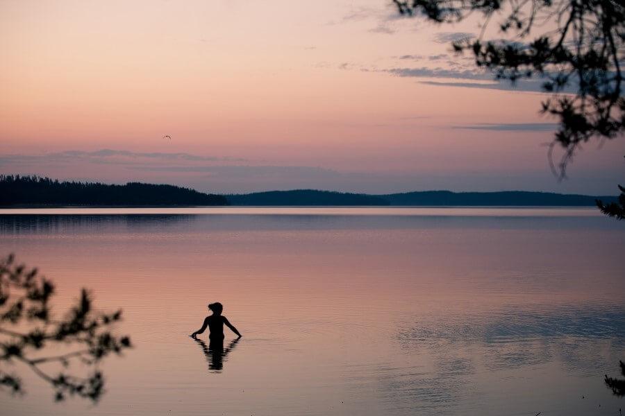 Bathing during the midnight sun in Finland