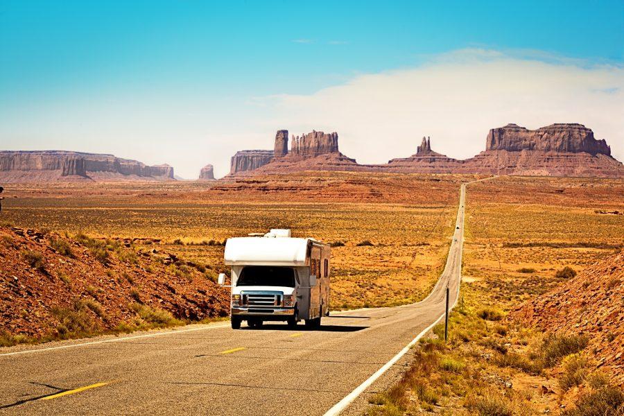 A camper travels through the USA