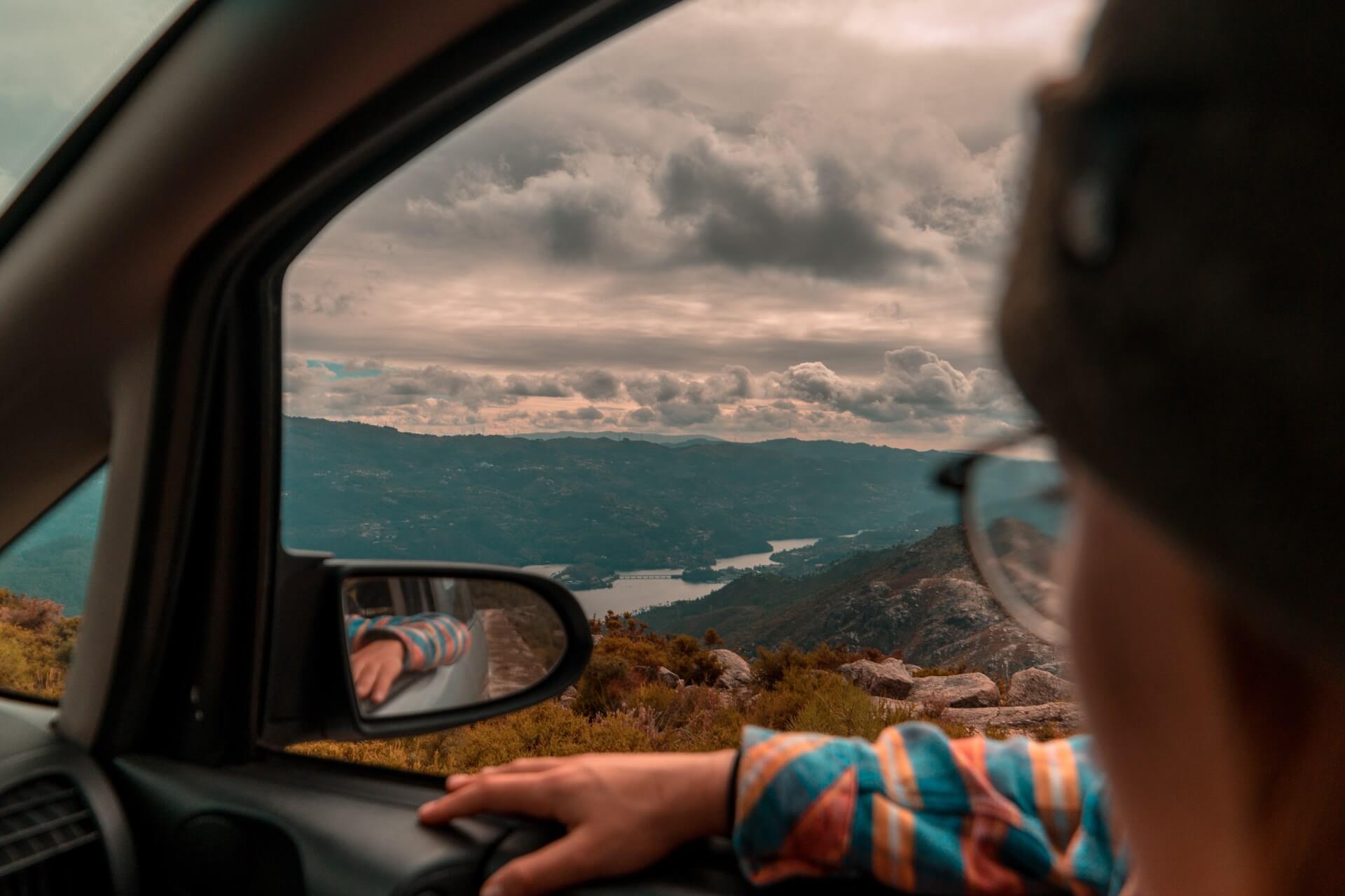 Vacation in a motorhome with a view of mountains