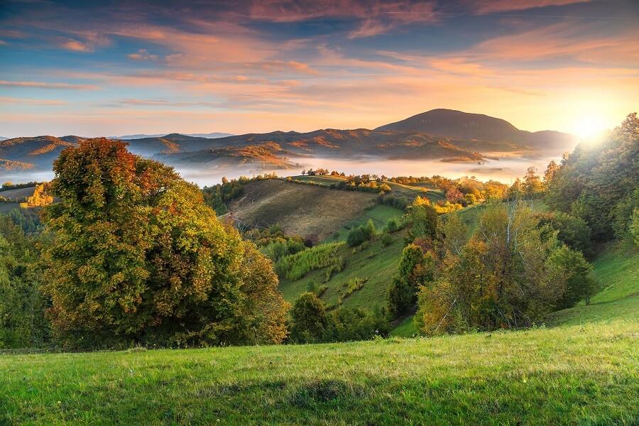 View of the landscape around Holbav in Romanian Transylvania