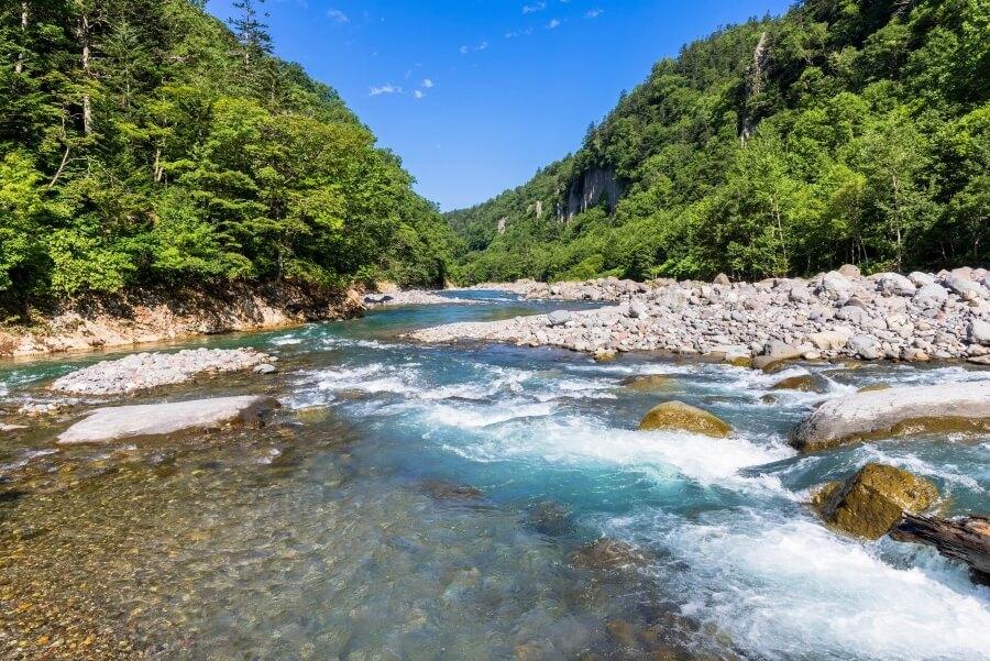 River flowing through Daisetsuzan National Park in Hokkaido, Japan