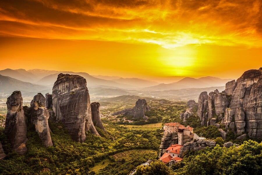 Sunset at the Meteora Monasteries, Greece
