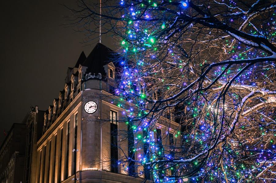 Central Post Office, Confederation Square, Christmas Lights, Ottawa, Canada.