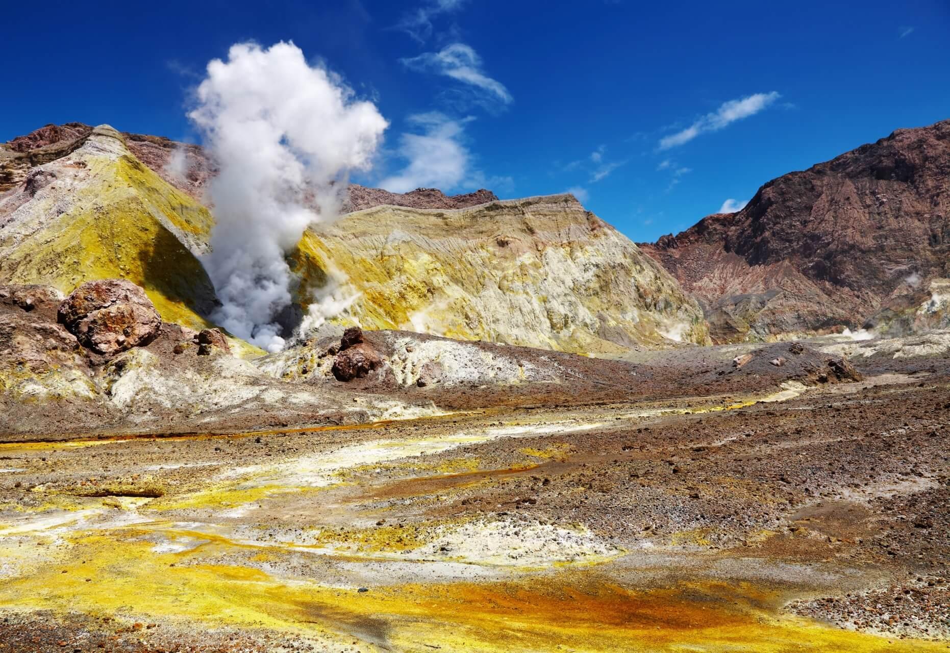 The marine volcano on White Island in New Zealand