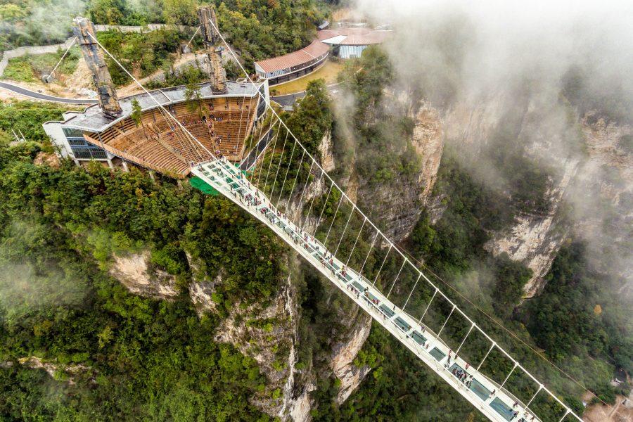 The longest skywalk in the world at Shiniuzhai Geopark in Hunan