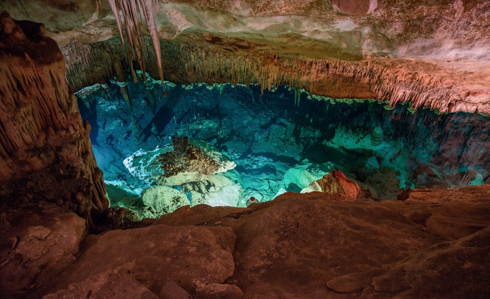 A lake in the Dragon Caves in Mallorca