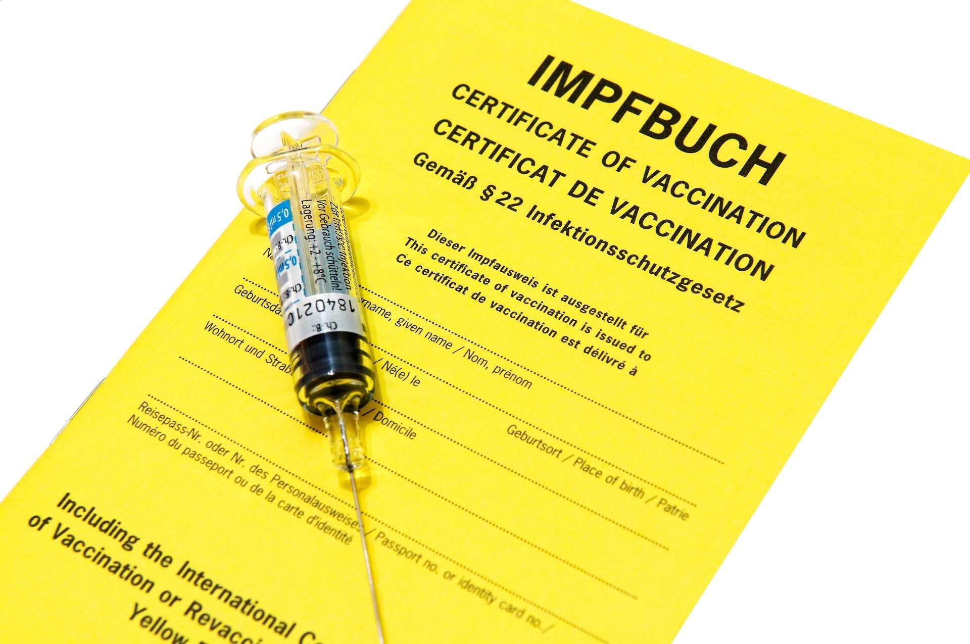 Vaccination card and syringe