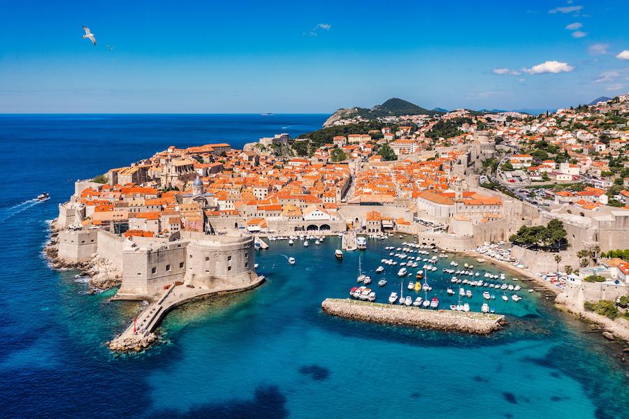 Panoramic view of the old town of Dubrovnik on the coast of Croatia.