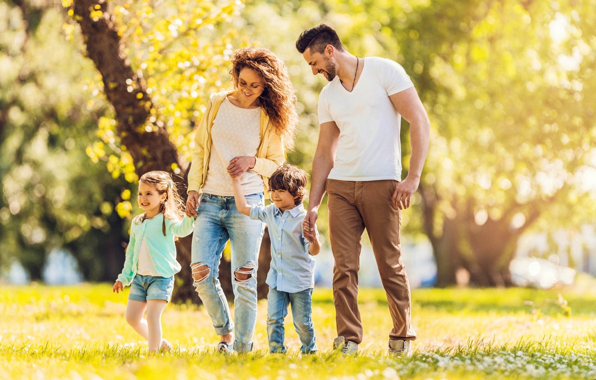 A family walks in the park
