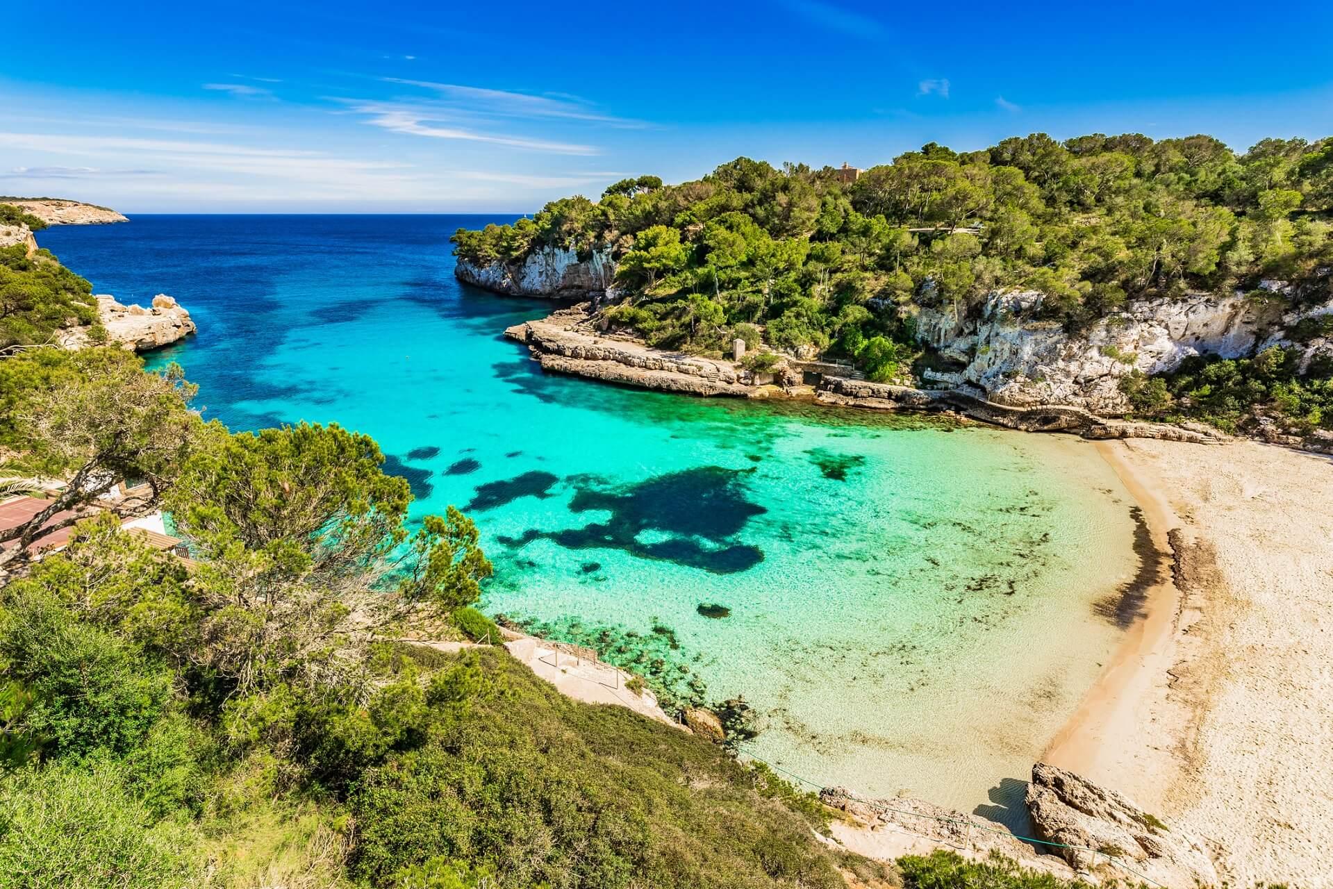 View of Cala Llombards beach bay on the island of Mallorca