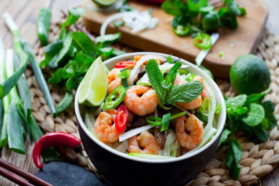 Stir-fried rice noodles Asian dishes